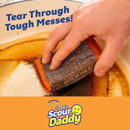 Scrub Daddy Steel Scouring Pad Scrub Sponges - Stainless Steel Scour Daddy - 2 Count (6 Pack) | Heavy Duty Cleaning for Pots & Pans thumbnail 2