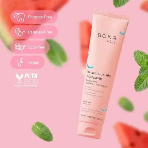 Boka Watermelon Mint Kids Toothpaste with Nano Hydroxyapatite, Fluoride Free 12oz (3 x 4oz Tubes) | Enamel Care for Ages 1+ thumbnail 5