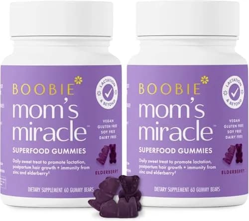 Boobie Moms Miracle Lactation Support Gummies | Milk & Hair Booster 60 Count (Pack of 2) thumbnail 1