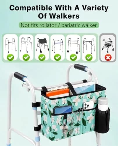 Rhino Valley Walker Basket with Cup Holder | Foldable Walker Bag for Seniors thumbnail 5
