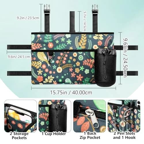 Rhino Valley Walker Basket with Cup Holder | Foldable Walker Bag for Seniors, Large Capacity, Adjustable Velcro Straps thumbnail 3
