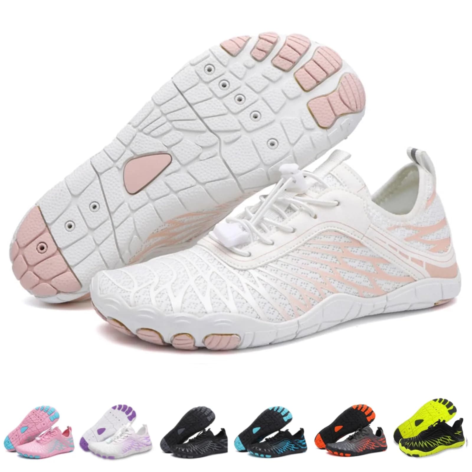 V OPXIN Barefoot Shoes for Women & Men with Wide Toe Box, Breathable Aqua Swim Surf Hiking Walking Shoes (US Women 7/Men 5) — White