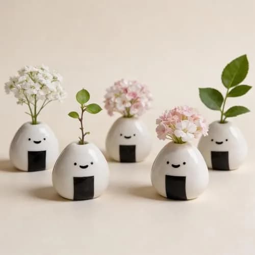MOUGIGI Mini Vase 1.18 inches Ceramic Japanese Onigiri Rice Ball | Handmade, Cute Home Decor thumbnail 1