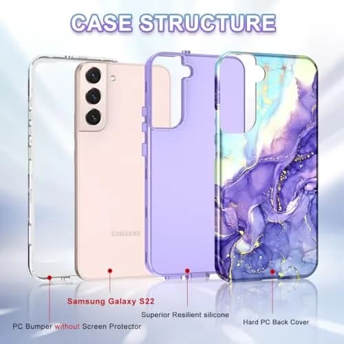 Btscase Samsung Galaxy S22 5G Case 6.1 Inch Cobalt Violet Marble Pattern | Heavy Duty Shockproof Triple Layer Protection thumbnail 5