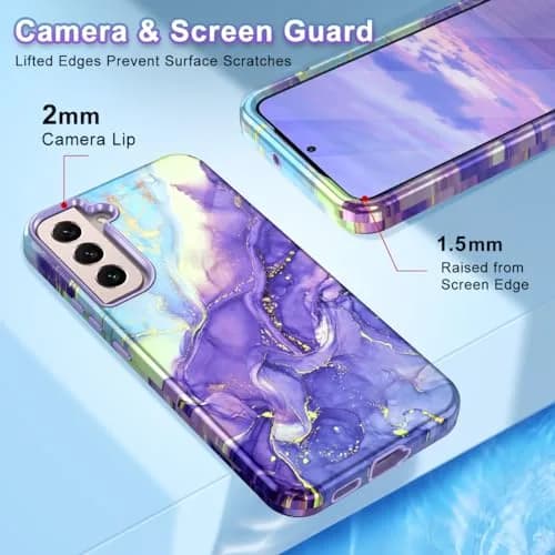 Btscase Samsung Galaxy S22 5G Case 6.1 Inch Cobalt Violet Marble Pattern | Heavy Duty Shockproof Triple Layer Protection thumbnail 3