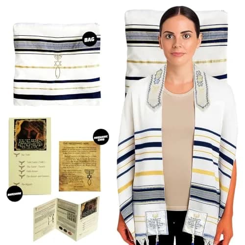 Holy Land Market Unisex Messianic Tallit Prayer Shawl Dark Blue 183cm x 56cm (72 x 22 in) | New Covenant Design with Bag thumbnail 8