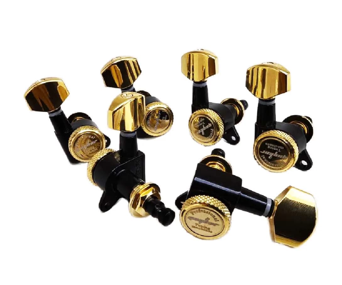 Guyker Guitar Locking Tuners (6-Pack, Right) - Gold+Black Finish, 1:18 Ratio Machine Heads