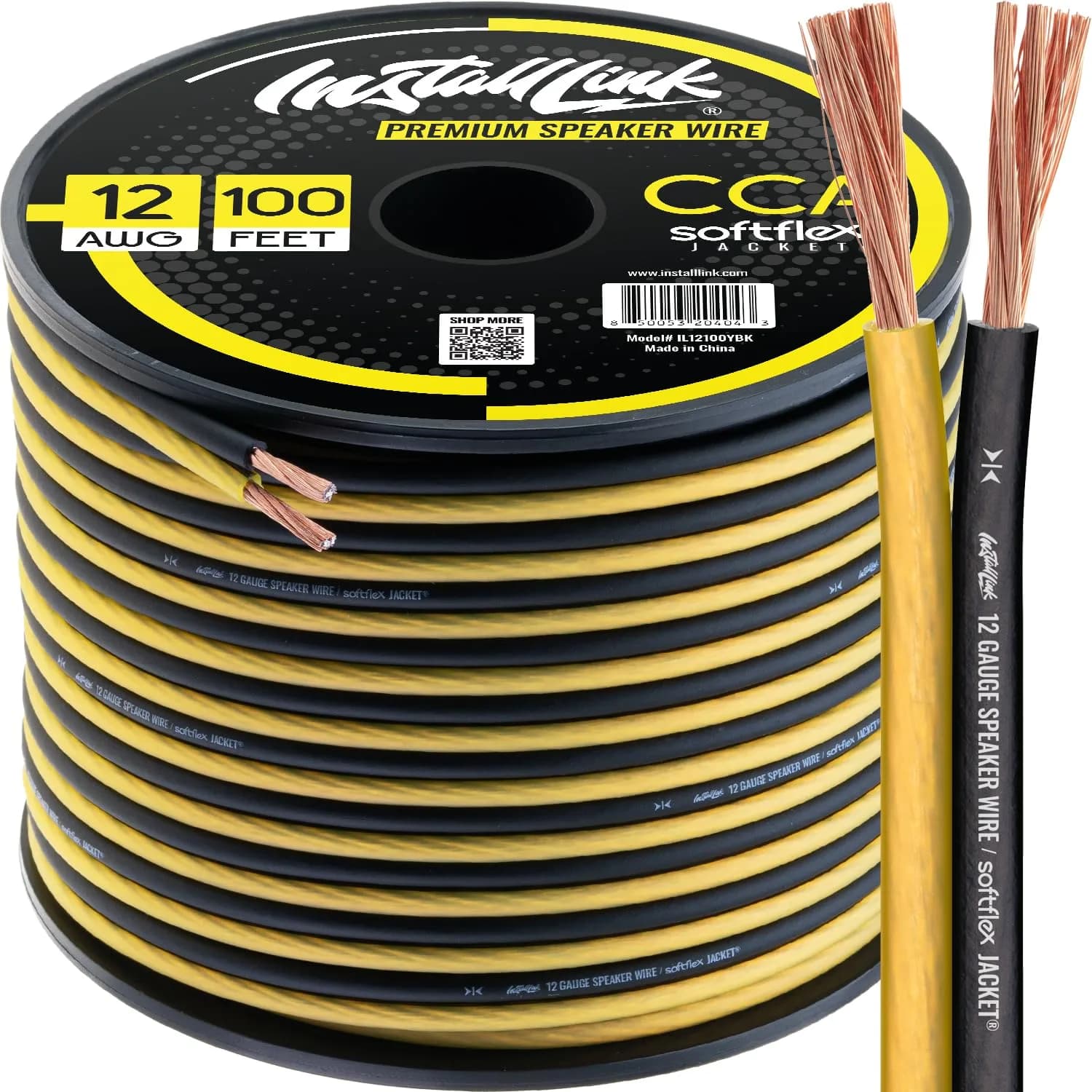 Install Link 12 AWG Gauge Speaker Wire Cable 100 Feet (30.5m) | Premium CCA for Home Theater & Car Audio — Frosted Yellow/Black