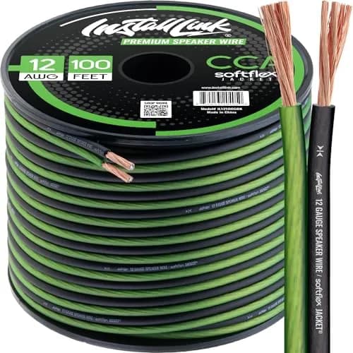 Install Link 12 AWG Gauge Speaker Wire 100 Feet (30.5m) Frosted Green/Black | CCA Copper Clad Aluminum thumbnail 1