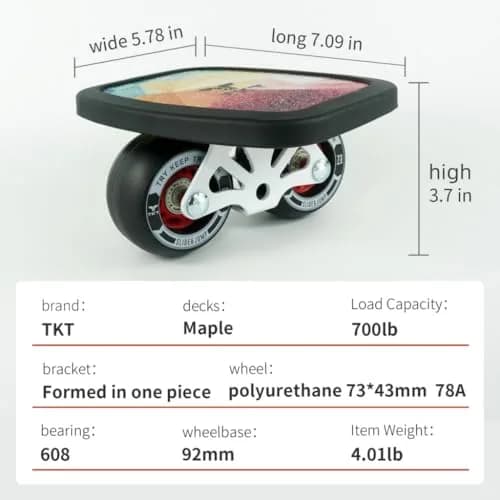 TKT FreeSkates - Metal Split Wheel Skateboard 138mm x 168mm | High Resilience Free Drift Board for Beginners thumbnail 2