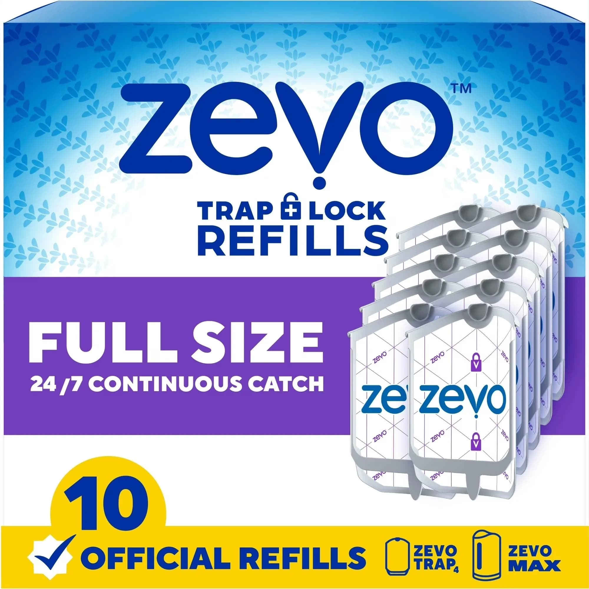ZEVO Flying Insect Trap Refill Cartridges for Fruit Flies & Gnats, 12 Count | Odorless & Mess-Free Adhesive Backing — 10 Refill Cartridges