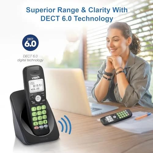 VTech VG131-11 Cordless Phone with DECT 6.0, Full-Duplex Speakerphone, Backlit Keypad & Display, Caller ID, Wall Mountable | 422g (0.93lb) Black thumbnail 4