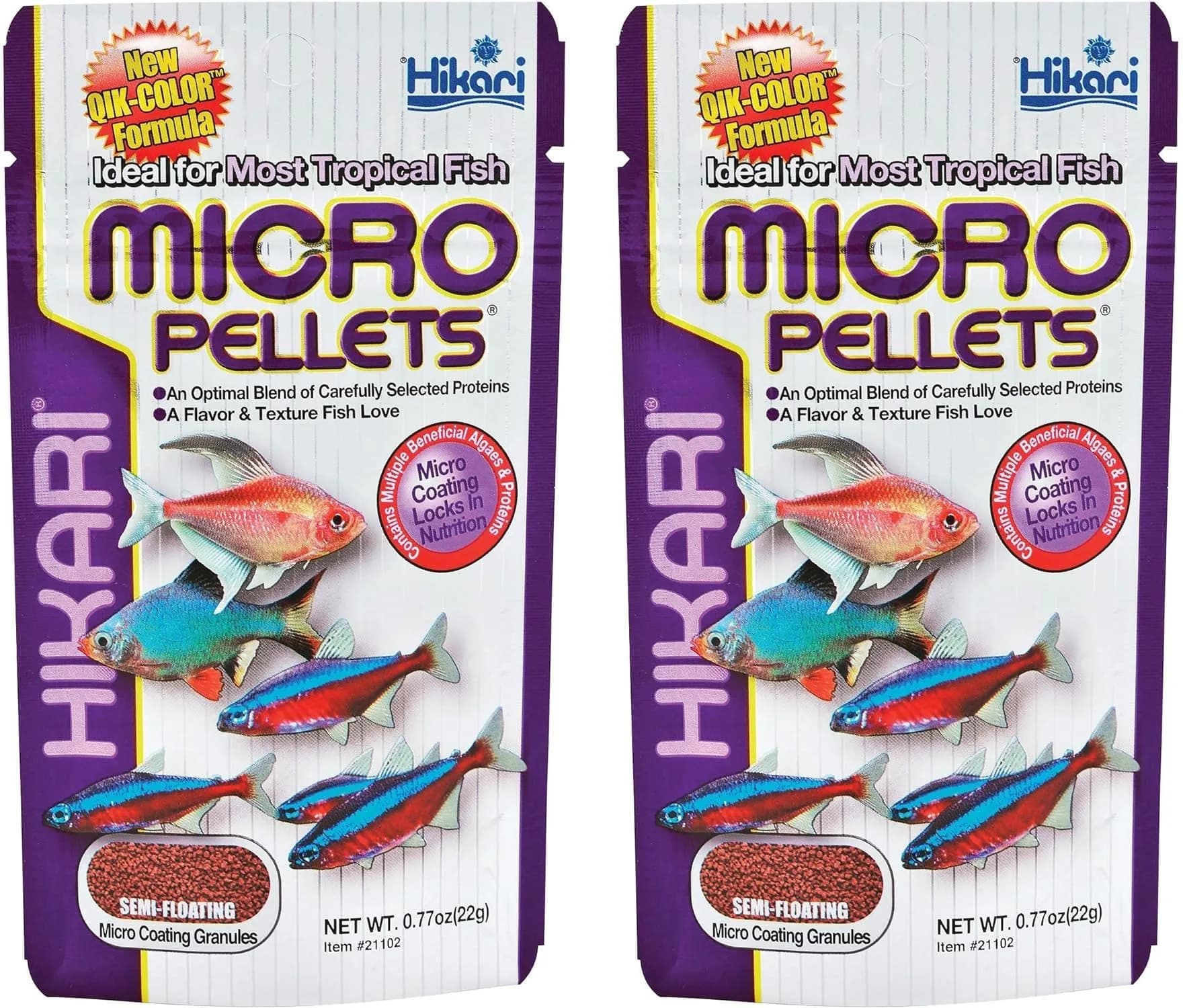Hikari Tropical Semi-Floating Micro Pellets Fish Food 22g (0.77 Oz) Pack of 2 | Scientifically Proven Nutrition for Small Tropical Fish