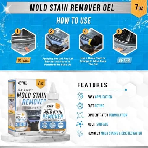 ACTIVE Mold Stain Remover Gel Cleaner 222ml (7 Fl Oz) | Cleans Washing Machine Seals, Grout, Caulk thumbnail 3