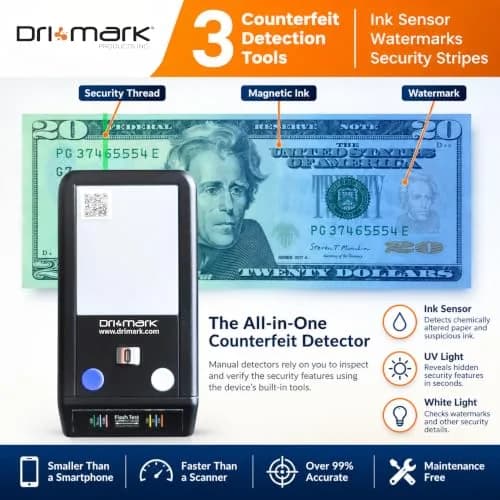 Dri Mark Counterfeit Bill Detector 2 Pack | Fast Watermark, Ink & UV Tests for Retail (100-120c) thumbnail 6