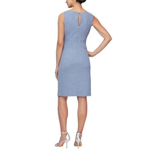 S.L. Fashions Women's Short Bolero Jacket Dress with Embellished Cutout (Petite and Regular Sizes), Periwinkle, 6P | Elegant Two-Piece Ensemble thumbnail 2