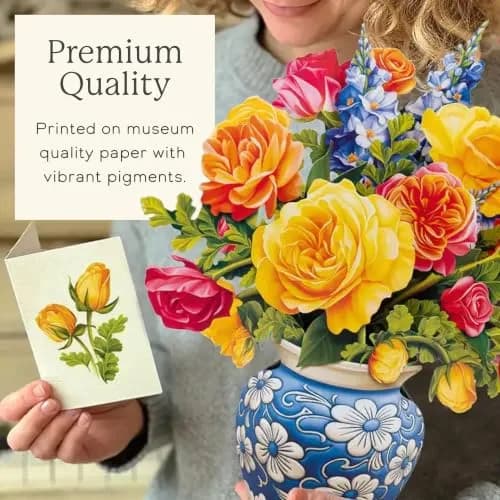 Freshcut Paper Sorbet Roses 3D Pop Up Card | Life-Sized Floral Art Centerpiece (13" x 12") thumbnail 5