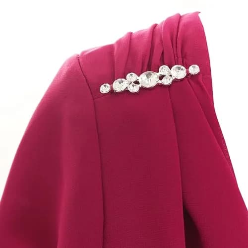 S.L. Fashions Women's Midi Cowl Neck Dress with Flutter Sleeve and Embellishment at Shoulder, Raspberry, 8 | Elegant, Lightweight Chiffon thumbnail 3