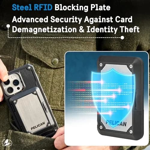 Pelican Shield MagSafe Wallet with RFID Blocking for Cards & Cash - Brushed Titanium (2 Compartments, Holds 5 Cards) thumbnail 3