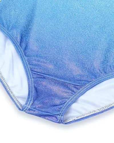 Gogokids Girls Sleeveless Sparkly Gymnastics Leotard Set with Shorts & Hairband (Blue Gradient, 8-9 Years) thumbnail 4
