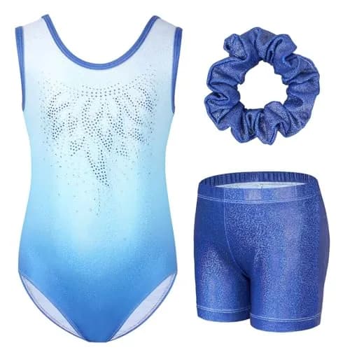 Gogokids Girls Sleeveless Sparkly Gymnastics Leotard Set with Shorts | Fitted, Breathable & Sparkling for Girls 3-4T thumbnail 1