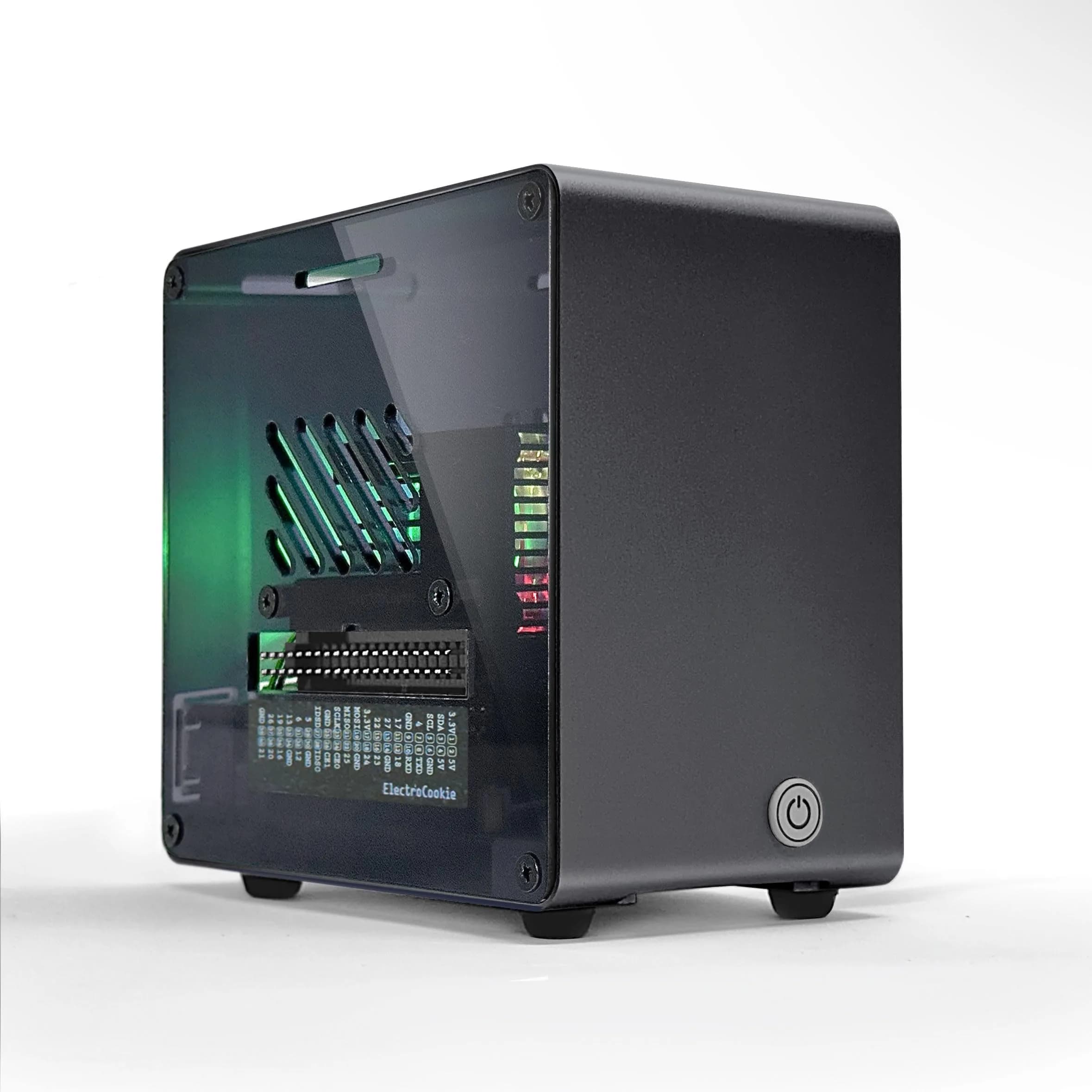 ElectroCookie Raspberry Pi 5 Case Aluminum Mini Tower with RGB Fan & Ambient Light (Black)
