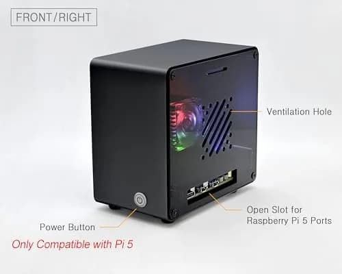 ElectroCookie Raspberry Pi 5 Case Aluminum Mini Tower with RGB Fan & Ambient Light (Black) thumbnail 3
