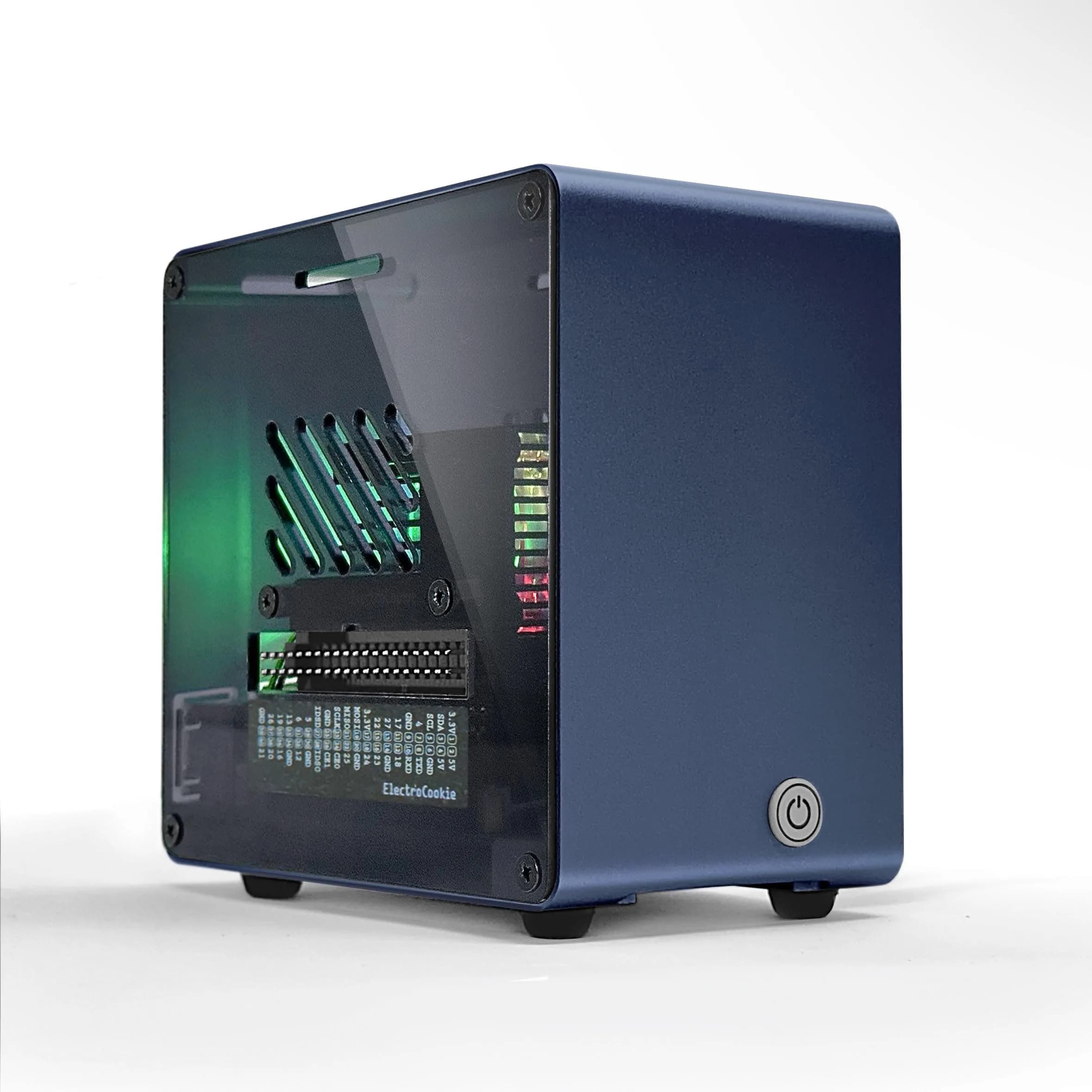 ElectroCookie Raspberry Pi 5 Case Aluminum Mini Tower with Fan & RGB Light (Blue, 0.28 kg)