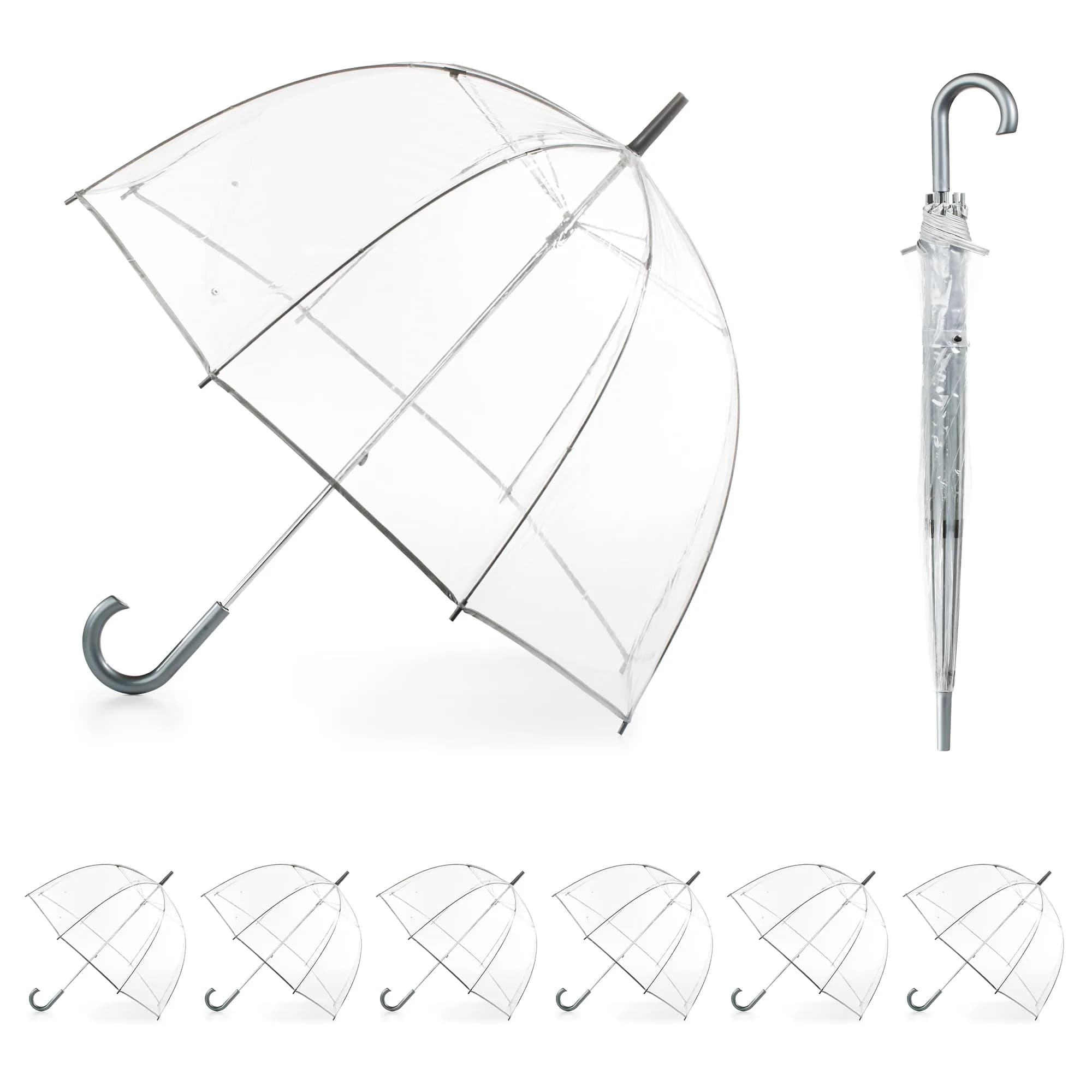 Totes Clear Canopy Bubble Umbrella with J Hook Handle, 6-Pack | 129.5 cm (51 inch) Arc