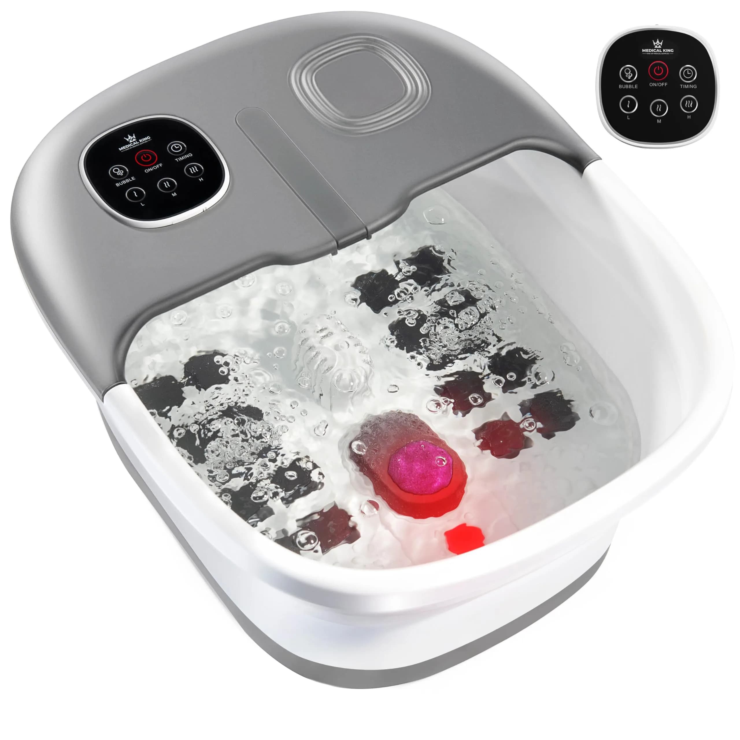 Medical king Collapsible Foot Spa Massager with Heat, Jets, Remote Control & Pedicure Stone | 1.92 kg (4.25 lb) - main product image