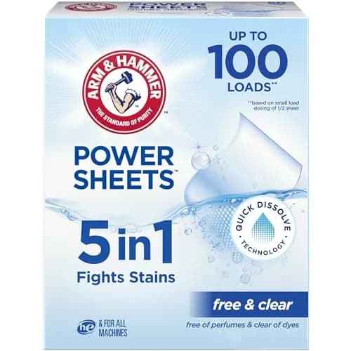 ARM & HAMMER 5in1 Power Sheets Laundry Detergent Free & Clear 50 Count | Dermatologist Tested & Eco-Friendly thumbnail 1