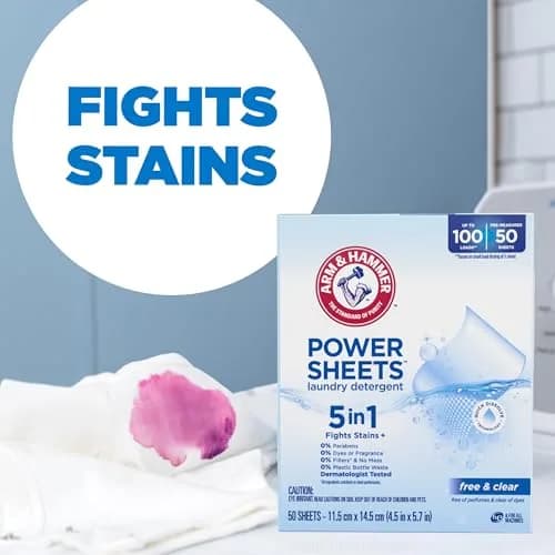 ARM & HAMMER 5in1 Power Sheets Laundry Detergent Free & Clear 50 Count | Dermatologist Tested & Eco-Friendly thumbnail 3