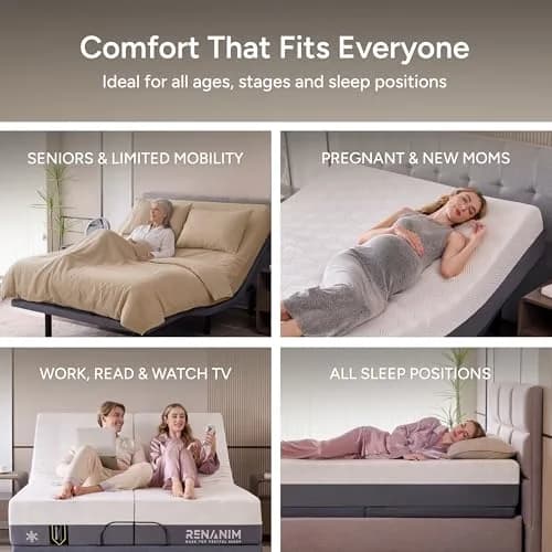 Renanim Twin XL Adjustable Bed Frame with Mattress | 14" Hybrid Memory Foam & Massage thumbnail 8