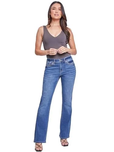 Royalty For Me Women’s Mid-Rise Studded Cross Flap Pocket Boot Cut Jean, Medium Blue Rips, 08 | Stylish Western-Style Denim for Women thumbnail 2