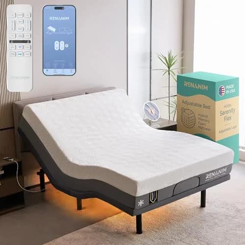 Renanim Queen Adjustable Bed Frame with Mattress | 14" Hybrid Memory Foam, Zero Gravity, Massage, Wireless Remote thumbnail 1