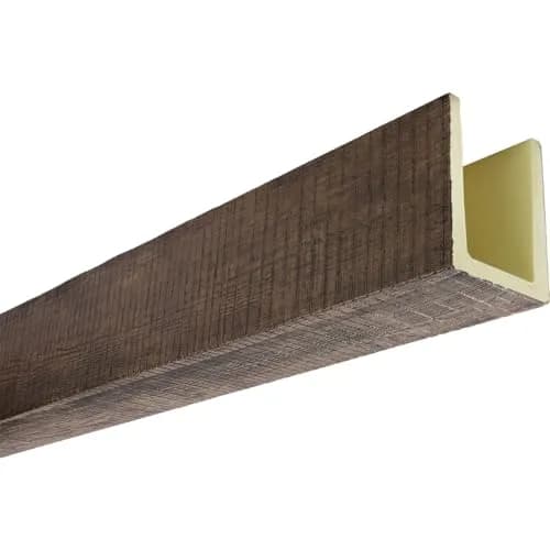 Ekena Millwork 5 1/2"W x 5 1/2"H x 24-ft. L 3-Sided U-Beam HeritageTimber Faux Wood Ceiling Beam, Kona Brown | Lightweight, authentic wood look thumbnail 5