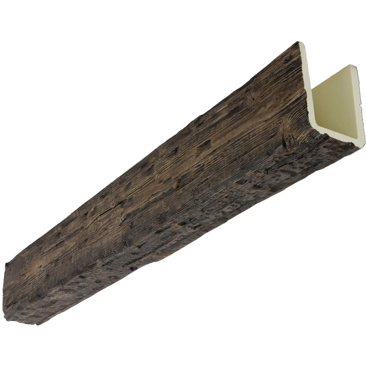 Ekena Millwork 7 1/2"W x 7 1/2"H x 8-ft. L 3-Sided U-Beam Salvaged Timber HeritageTimber Faux Wood Ceiling Beam, Kona Brown | Authentic USA-Style Design