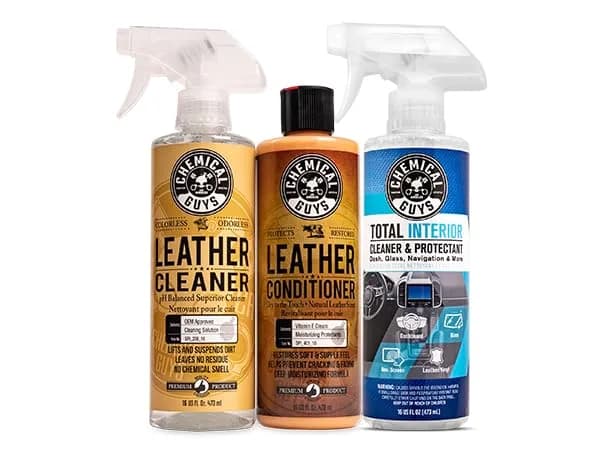 Chemical Guys Leather Cleaner & Conditioner Kit Travel Size 2 x 4 fl oz | pH-Balanced Auto & Home Leather Care — 16 Fl Oz / 16 Fl Oz KIT + Total Interior