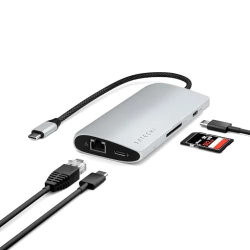 Satechi 8-in-1 USB-C Hub V3, 11.4cm (4.49in) x 5.4cm (2.13in) x 1.6cm (0.63in) | 8K HDMI, 100W PD Charging, 10Gbps Data, Ethernet, SD Card Reader, Silver thumbnail 1