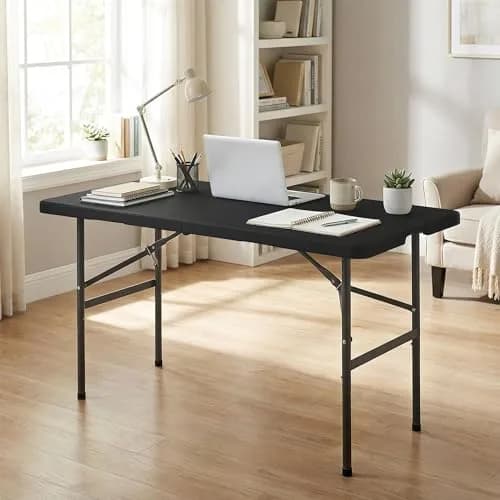 Saicool Portable Folding Table 4FT Black | Heavy Duty Plastic Indoor Outdoor thumbnail 2