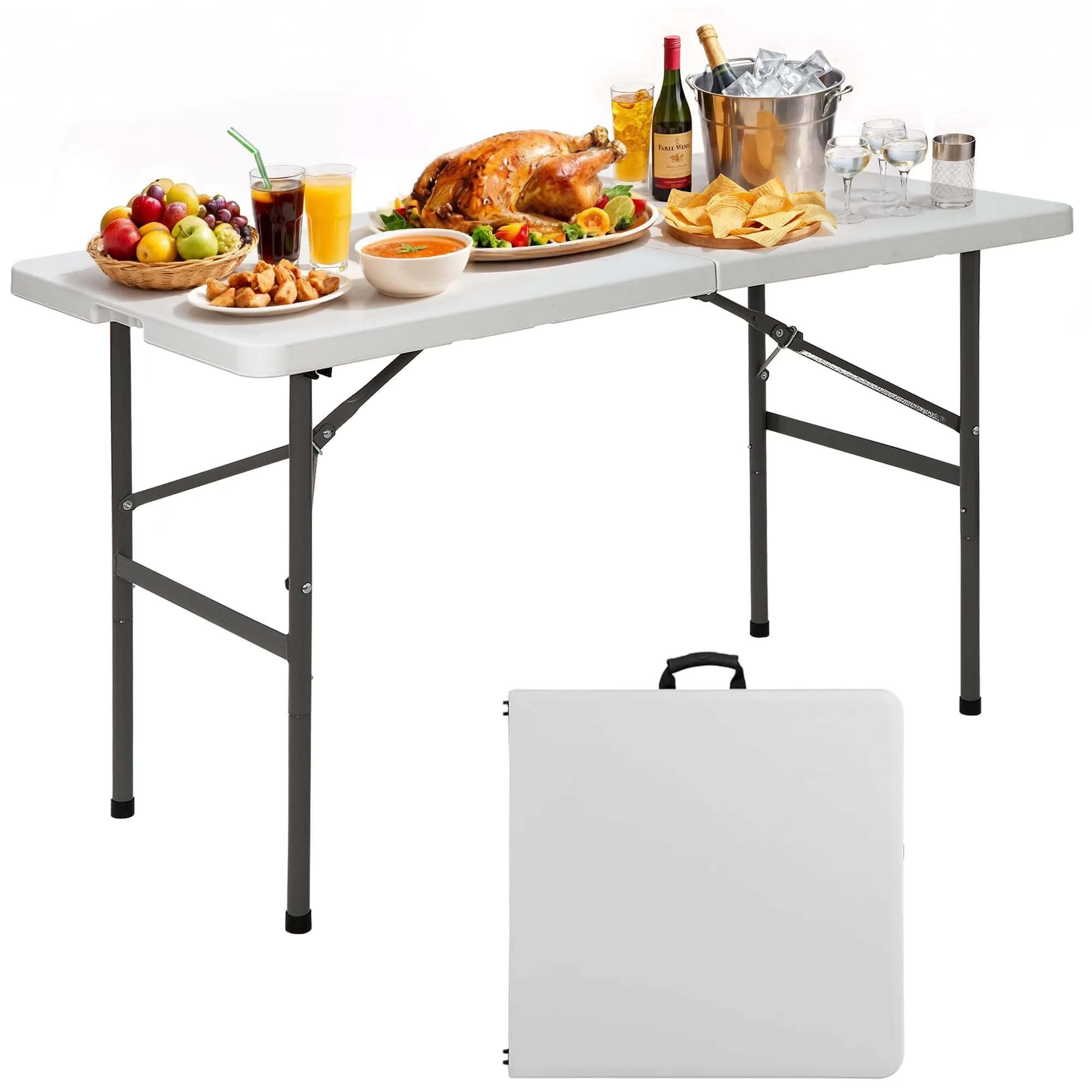 Saicool 6FT Folding Event Table | Heavy Duty Indoor Outdoor Picnic Table, White — White