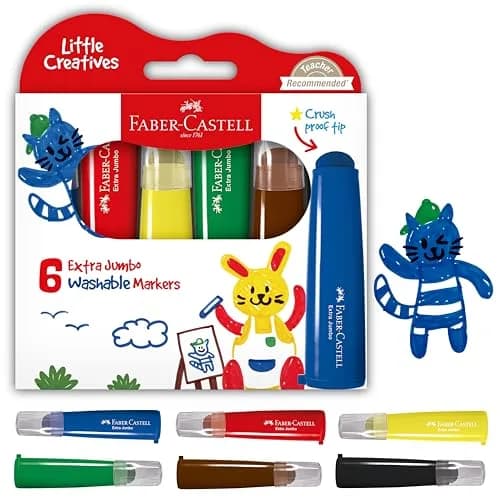 Faber-Castell Little Creatives Extra Jumbo Washable Markers for Kids - 6 Colors (156 g) | Non-Toxic & Teacher-Recommended thumbnail 1