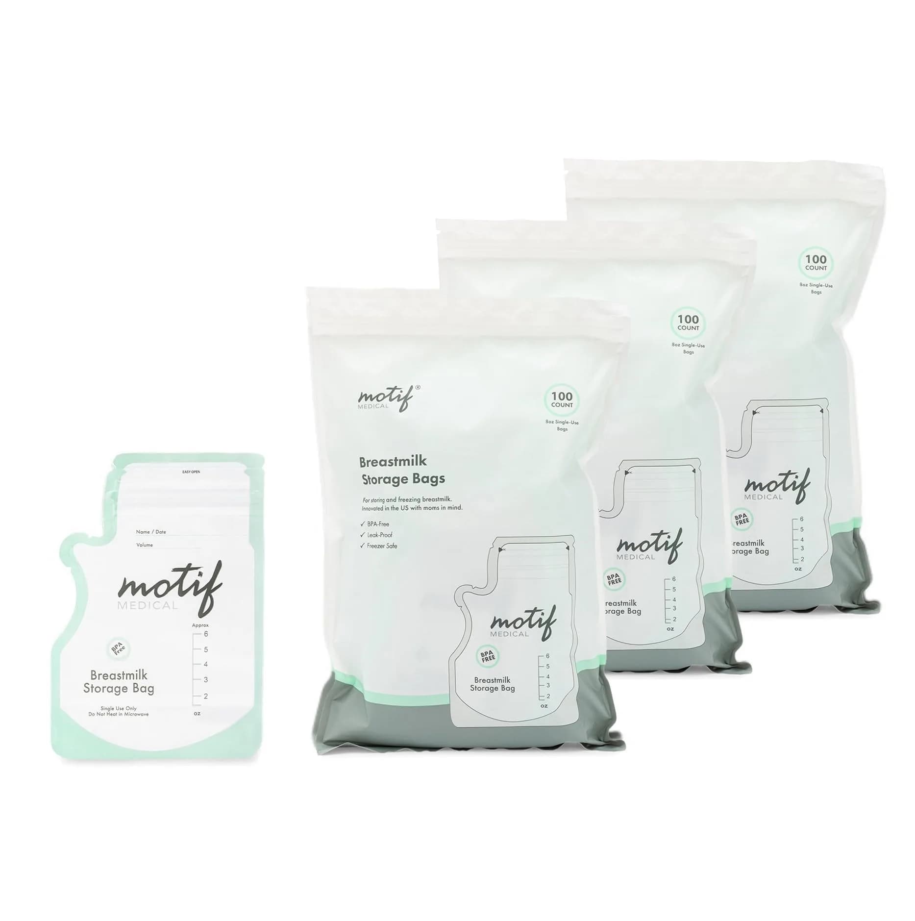 Motif Medical Breastmilk Storage Bags 6 oz (90 Count) | BPA-Free, Leak-Proof, Easy-Pour Spout — 6 Ounce