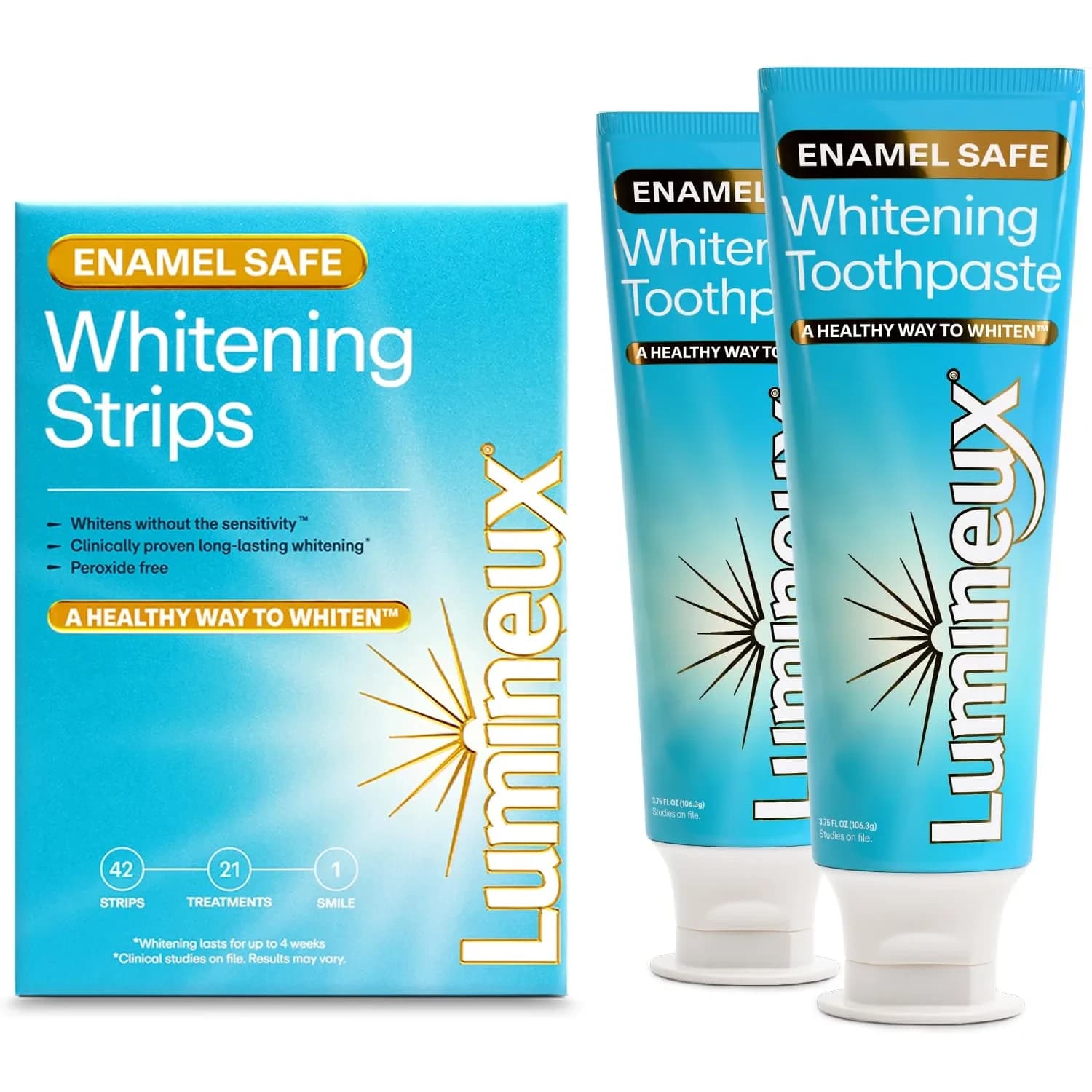 Lumineux Whitening Duo Set 21 Strip Treatments & 2 Pack Toothpaste | Peroxide-Free Enamel-Safe Whitening