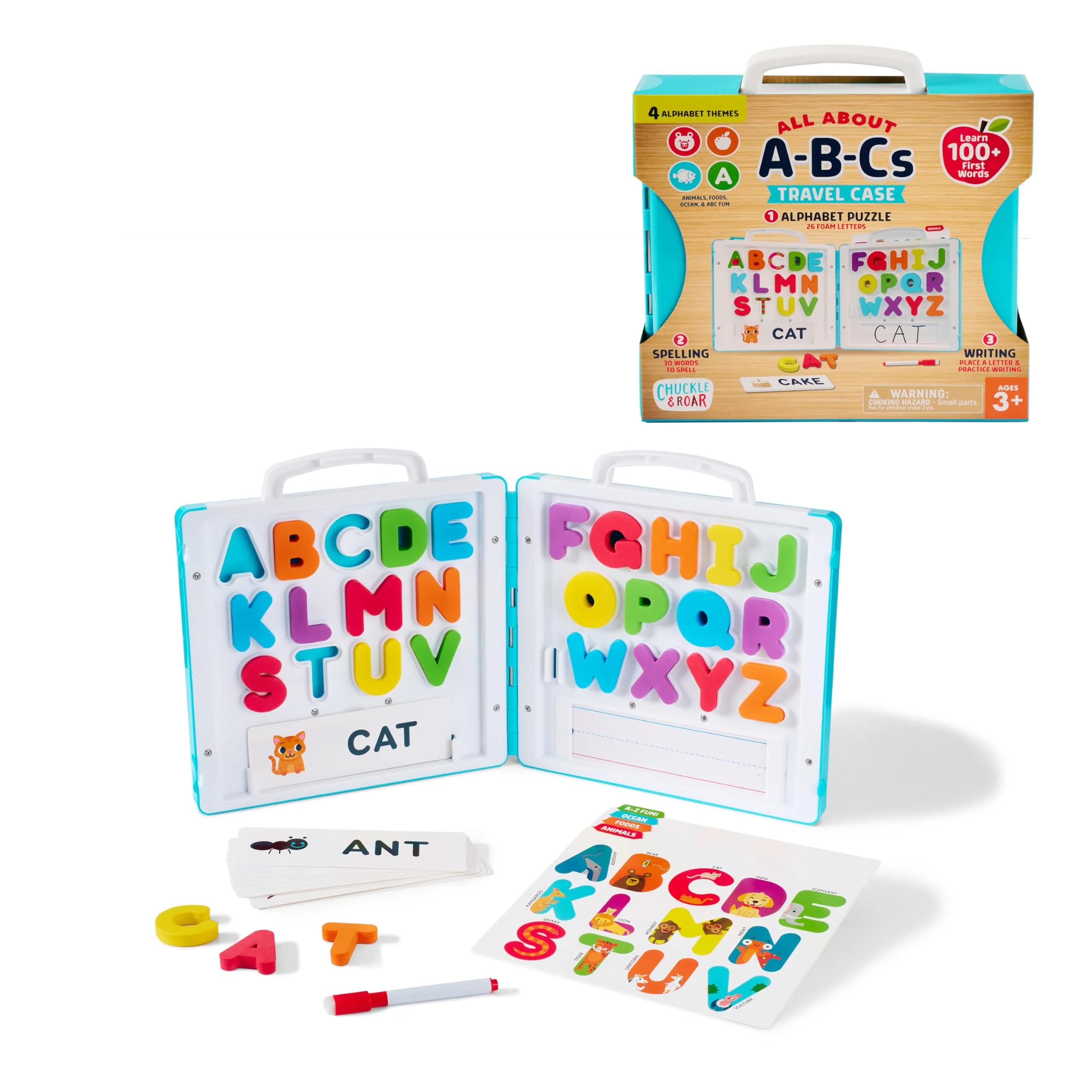 Chuckle & Roar All About ABC’s Travel Case – On-the-Go Alphabet Learning Set with Chunky Foam Letters, Dry-Erase Board, Spelling Cards & Puzzle for Kids 3+ - main product image