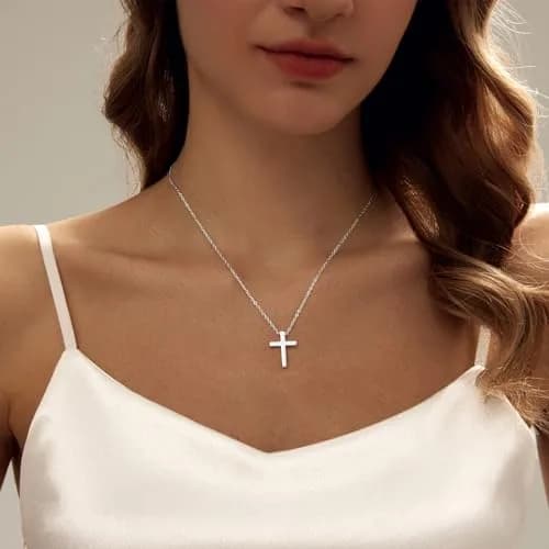 HERIER Silver Necklace for Women Dainty Cross Necklace 20.5mm*14.5mm | Simple Trendy Jewelry thumbnail 2