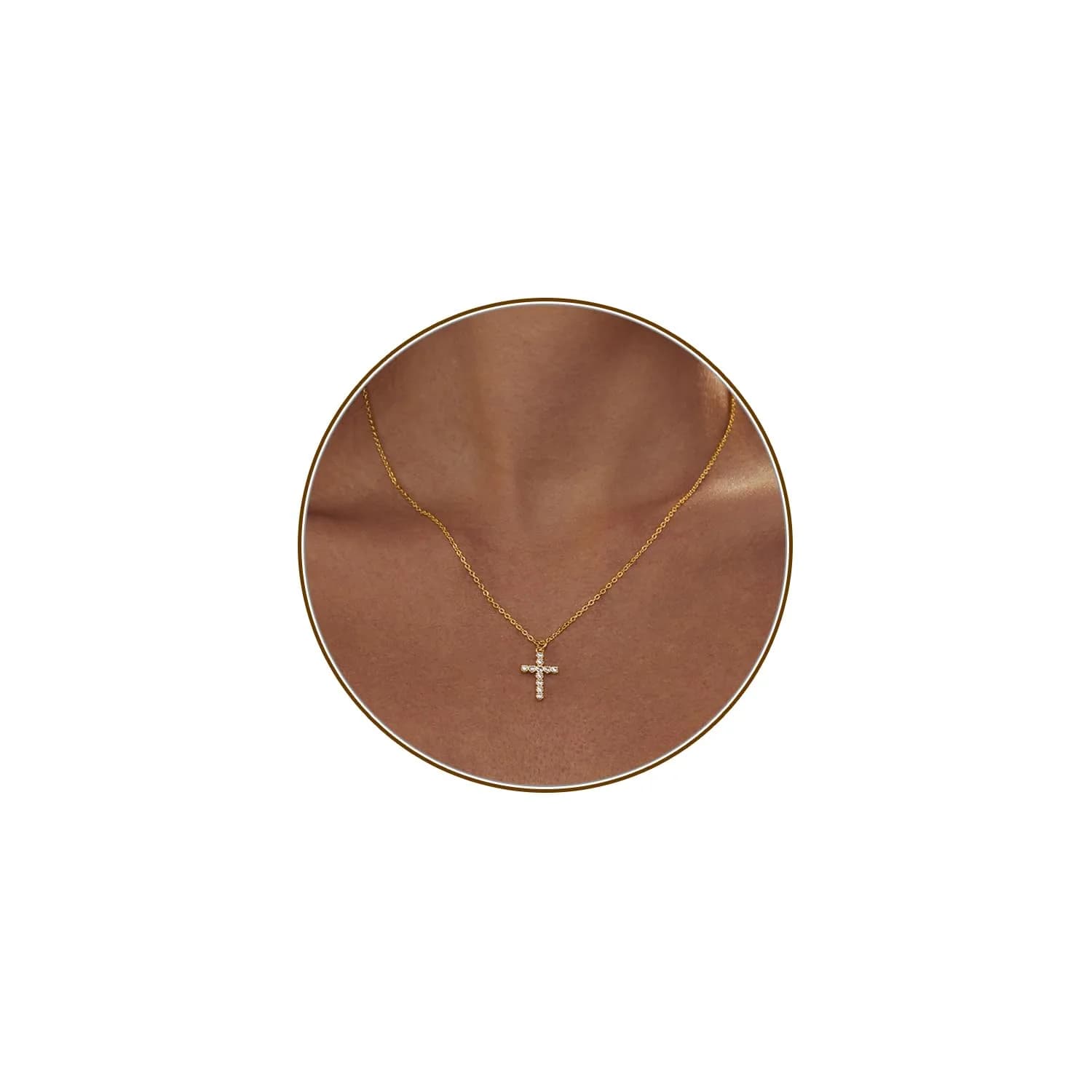 HERIER Cross Necklace for Women 16.5" Gold Plated Tiny Cross Pendant | Faith & Style