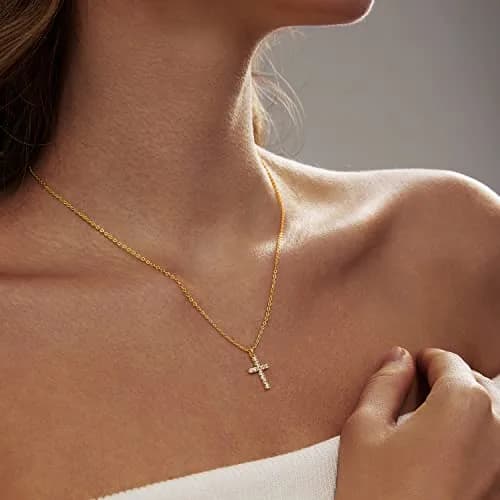 HERIER Cross Necklace for Women 16.5" Gold Plated Tiny Cross Pendant | Faith & Style thumbnail 6