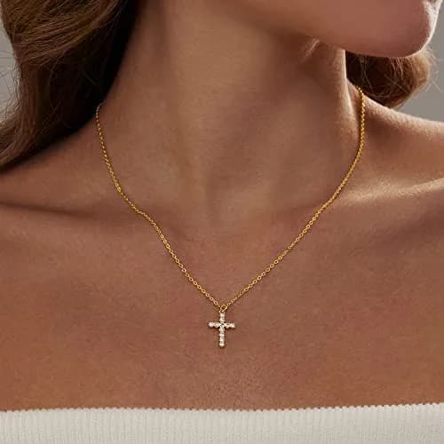 HERIER Cross Necklace for Women 16.5" Gold Plated Tiny Cross Pendant | Faith & Style thumbnail 2