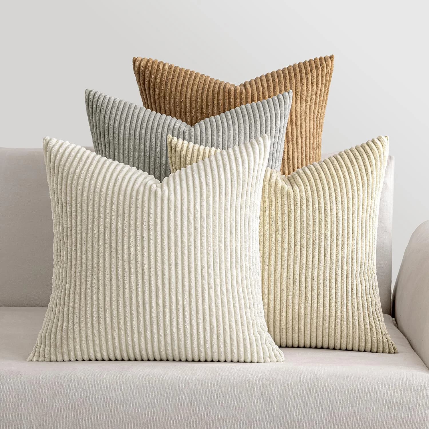 MIULEE Soft Corduroy Decorative Throw Pillow Covers 45x45 cm (18x18 Inch) | Boho Stripe Texture for Cozy Corners